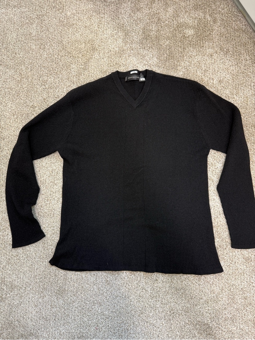 Jhane Barnes Black V-Neck Ribbed Knit Sweater